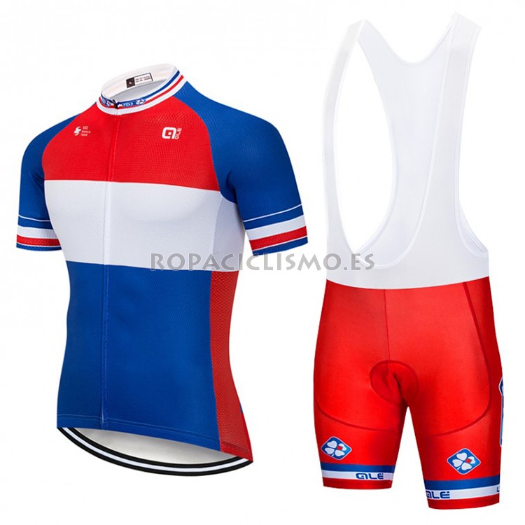 2018 Maillot FDJ Tirantes Mangas Cortas Azul Blanco Rojo